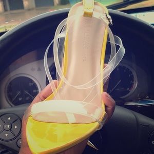 Yellow high heels clear strap
